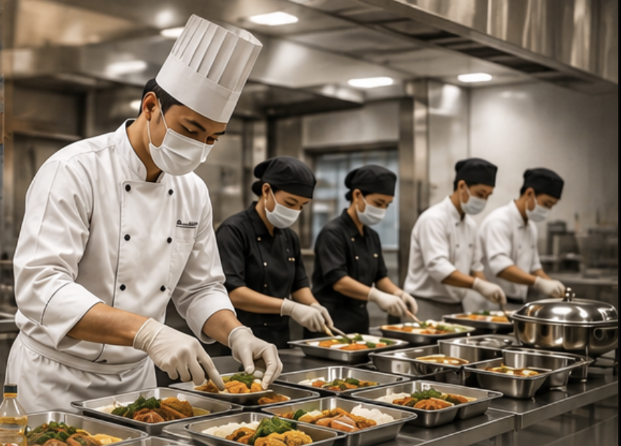 Dapur produksi Radjawali Tata Boga menyiapkan catering dan makanan kemasan MBG